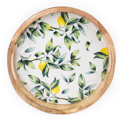 Candlelight Home Trays 30cm Round Tray Mango Wood/Enamel Lemon 2PK