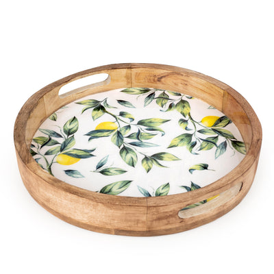 Candlelight Home Trays 30cm Round Tray Mango Wood/Enamel Lemon 2PK