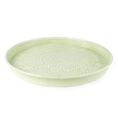 Candlelight Home Trays 32cm Round Embossed Metal Tray - Duck Egg 4pk
