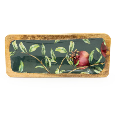 Candlelight Home Trays Handcrafted Pomegranate Mango Wooden Serving Platter Green 30.5cm 4PK