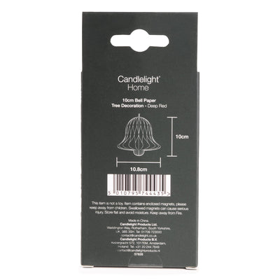Candlelight Home Tree Decoration 10cm Bell Paper Tree Decoration – Deep Red 6pk