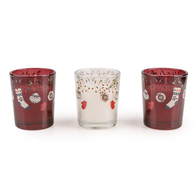 Candlelight Home Votives Set of 3 Votives – Red Stockings & Baubles 6pk