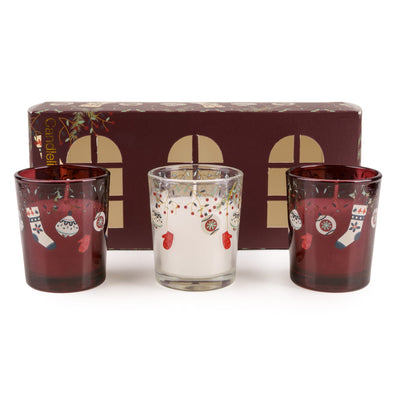 Candlelight Home Votives Set of 3 Votives – Red Stockings & Baubles 6pk