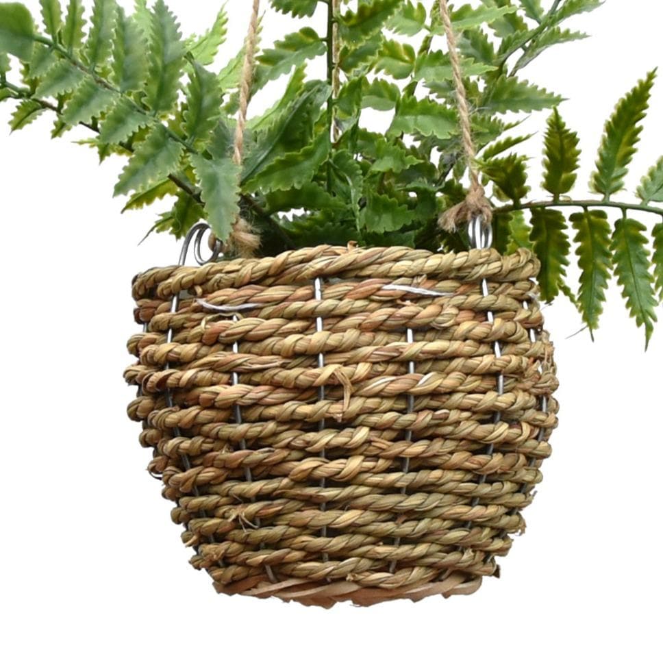 House of Silk Flowers Artificial Fern Hanging Plant in Beehive Basket