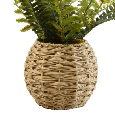 Candlelight Home Artificial Plants & Flowers Fern in Round Rattan Pot (MO) 1PK