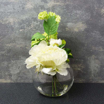 Candlelight Home Artificial Plants & Flowers Peony in Glass Fish Bowl Vase (MO) 1PK