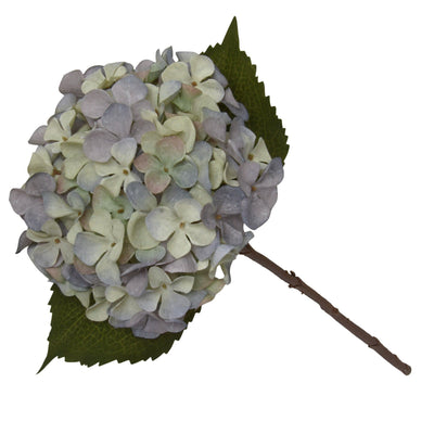 Candlelight Home Artificial Plants & Flowers Single Hydrangea Two Tone Green and Blue Faux Stem 46cm