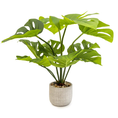 Candlelight Home Artificial Plants Large Cheese Plant in Round Cement Pot 50cm 1PK