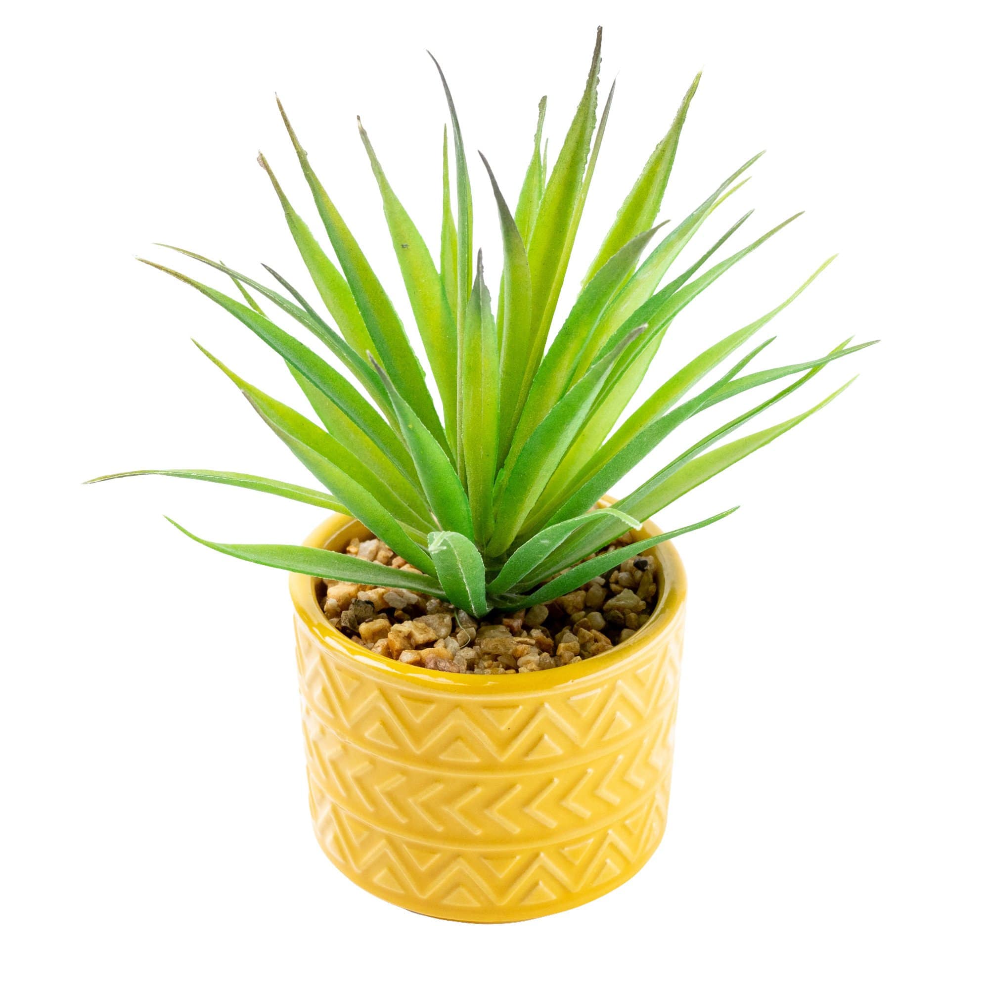 Spikey Succulent in Ceramic Pot with Aztec Design Ochre 16cm 12PK Candlelight Home