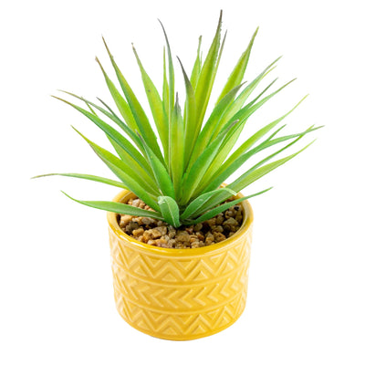 Candlelight Home Artificial Plants Spikey Succulent in Ceramic Pot with Aztec Design Ochre 16cm 12PK