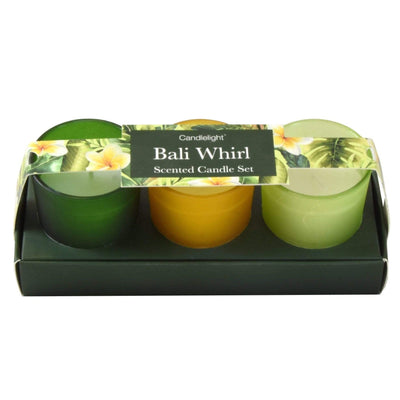 Candlelight Home Boxed Candles Bali Whirl Set of 3 Mini Votives Candles in Gift Box Wild Cherry Scent 6PK