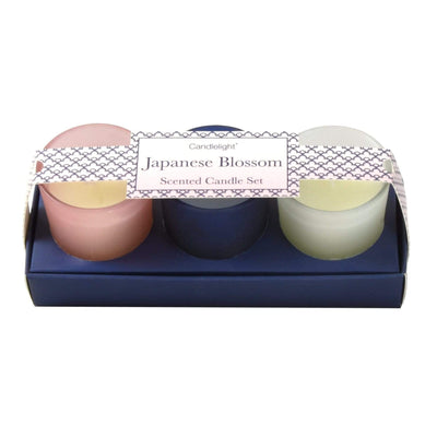 Candlelight Home Boxed Candles Japanese Blossom Set of 3 Mini Votives Candles in Gift Box Wild Cherry Scent 6PK