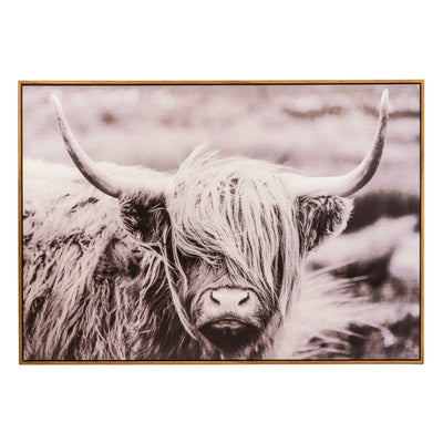 Candlelight Home Canvas Large Highland Cow Framed Canvas - Natural Wood 1PK