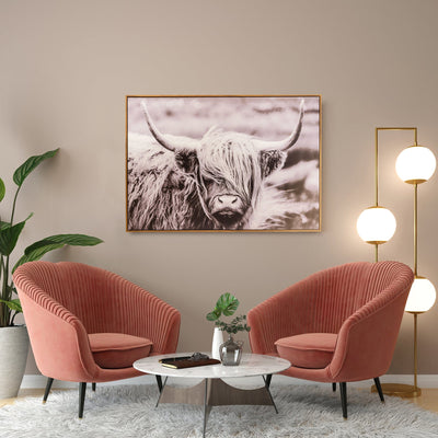 Candlelight Home Canvas Large Highland Cow Framed Canvas - Natural Wood 1PK