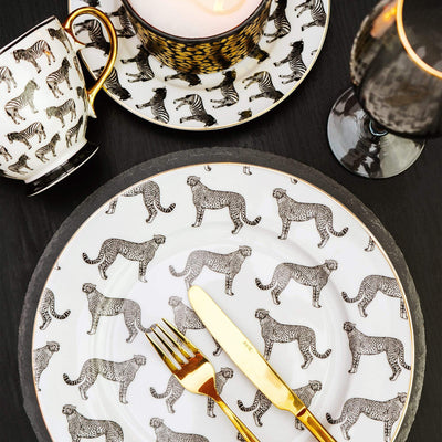 Candlelight Home Dinner Plates Animal Luxe Dinner Plate All Over Leopard Print Black with Gold Rim 27cm 6PK