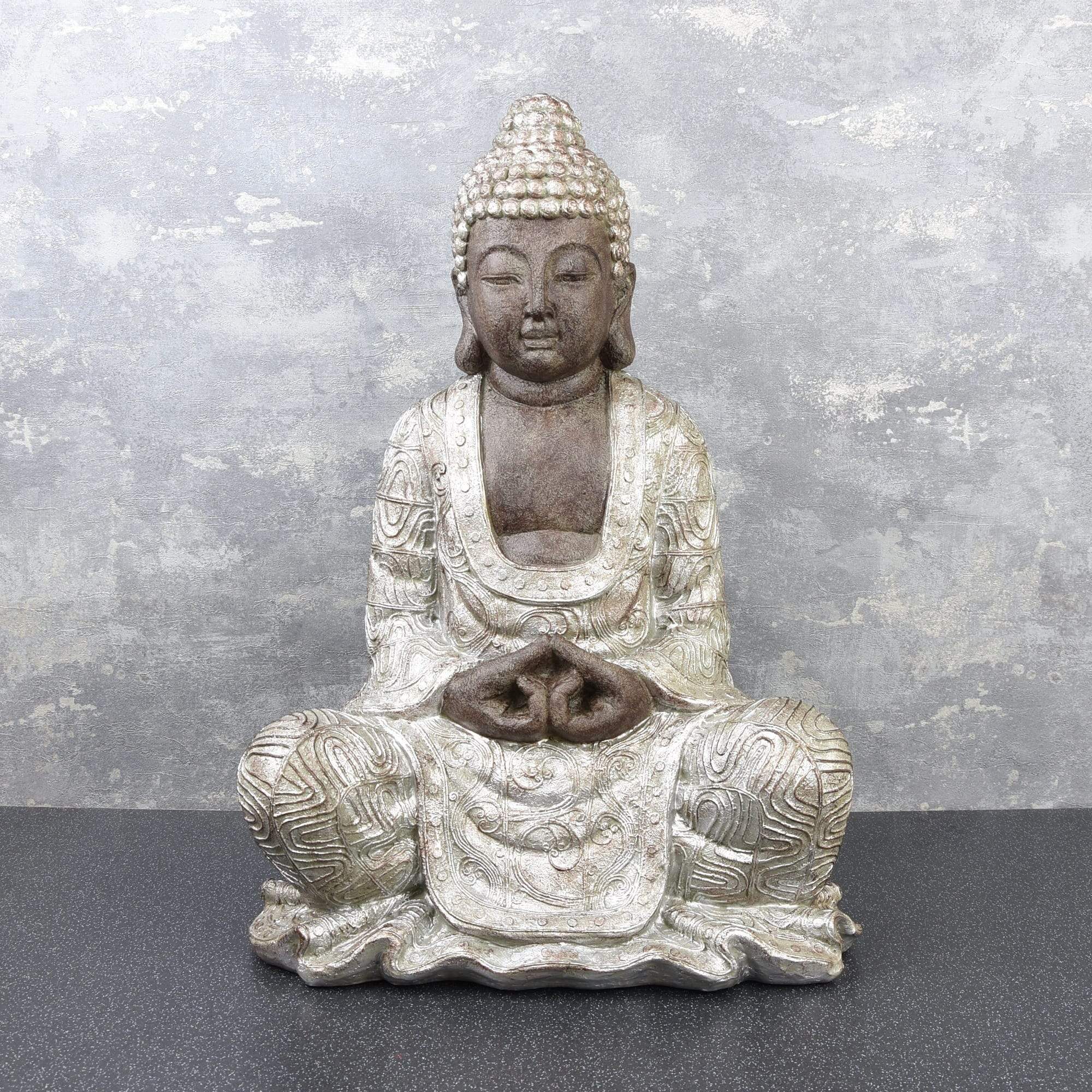Home 47.5cm Large and Silver Sitting Buddha - Black 1PK Ornament Candlelight