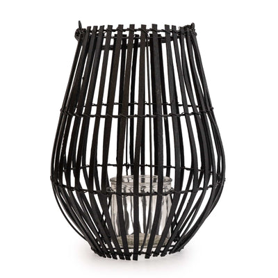 Candlelight Home Matt Black Stalled Lantern with Handle 34 cm