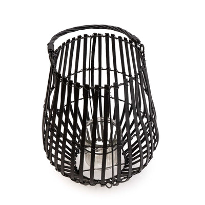 Candlelight Home Matt Black Stalled Lantern with Handle 34 cm
