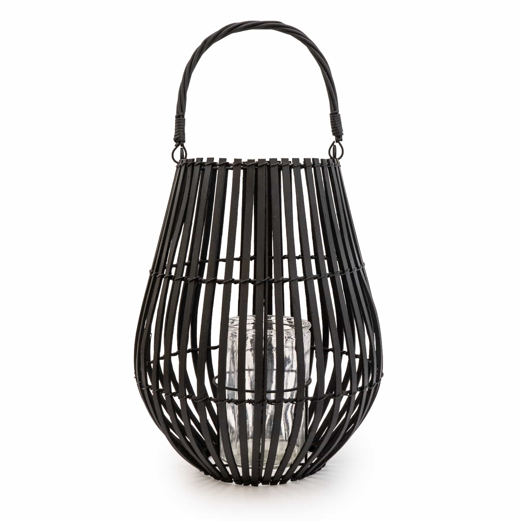 Matt Black Stalled Lantern with Handle 34 cm 2PK - Candlelight Home