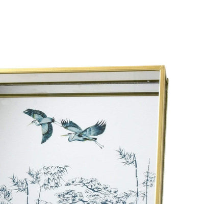 Candlelight Home Mirrored Glass Tray in Gold with Heron Design 3PK