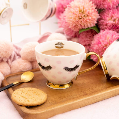 Candlelight Home Mugs Eyelash Footed Mug Pink and Gold 9cm 6PK