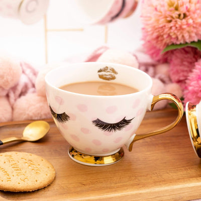 Candlelight Home Mugs Eyelash Footed Mug Pink and Gold 9cm 6PK