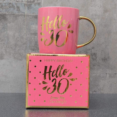 Candlelight Home Mugs Hello 30 Milestone Mug in Gift Box Pink 9.2cm 6PK