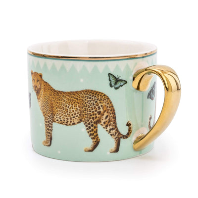 Candlelight Home Mugs Leopard Pale Green Straight Sided Mug with Gold Handle 6PK