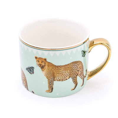 Candlelight Home Mugs Leopard Pale Green Straight Sided Mug with Gold Handle 6PK