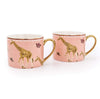 Candlelight Home Mugs Set of 2 Giraffe Pink Straight Sided Mugs with Gold Handles In Window Gift Box 1PK