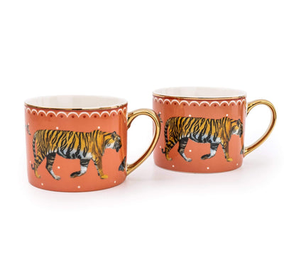 Candlelight Home Mugs Set of 2 Tiger Peach Straight Sided Mug with Gold Handle In Window Gift Box 1PK