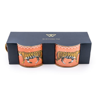 Candlelight Home Mugs Set of 2 Tiger Peach Straight Sided Mug with Gold Handle In Window Gift Box 1PK