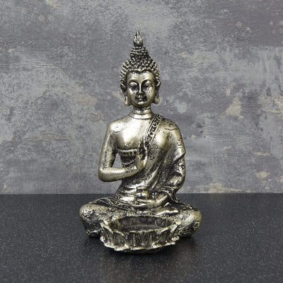 Candlelight Home Ornaments Buddha Candle Holder Silver Effect 13.5cm 4PK