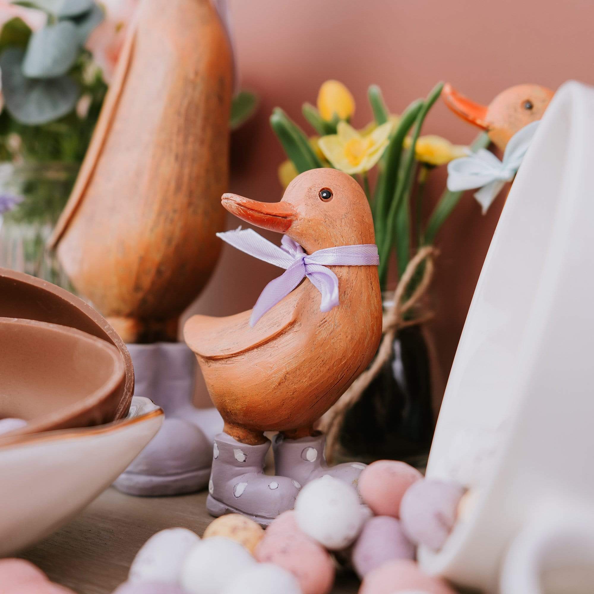 Duck in Lilac Wellies with Bow Ribbon 11cm 12PK