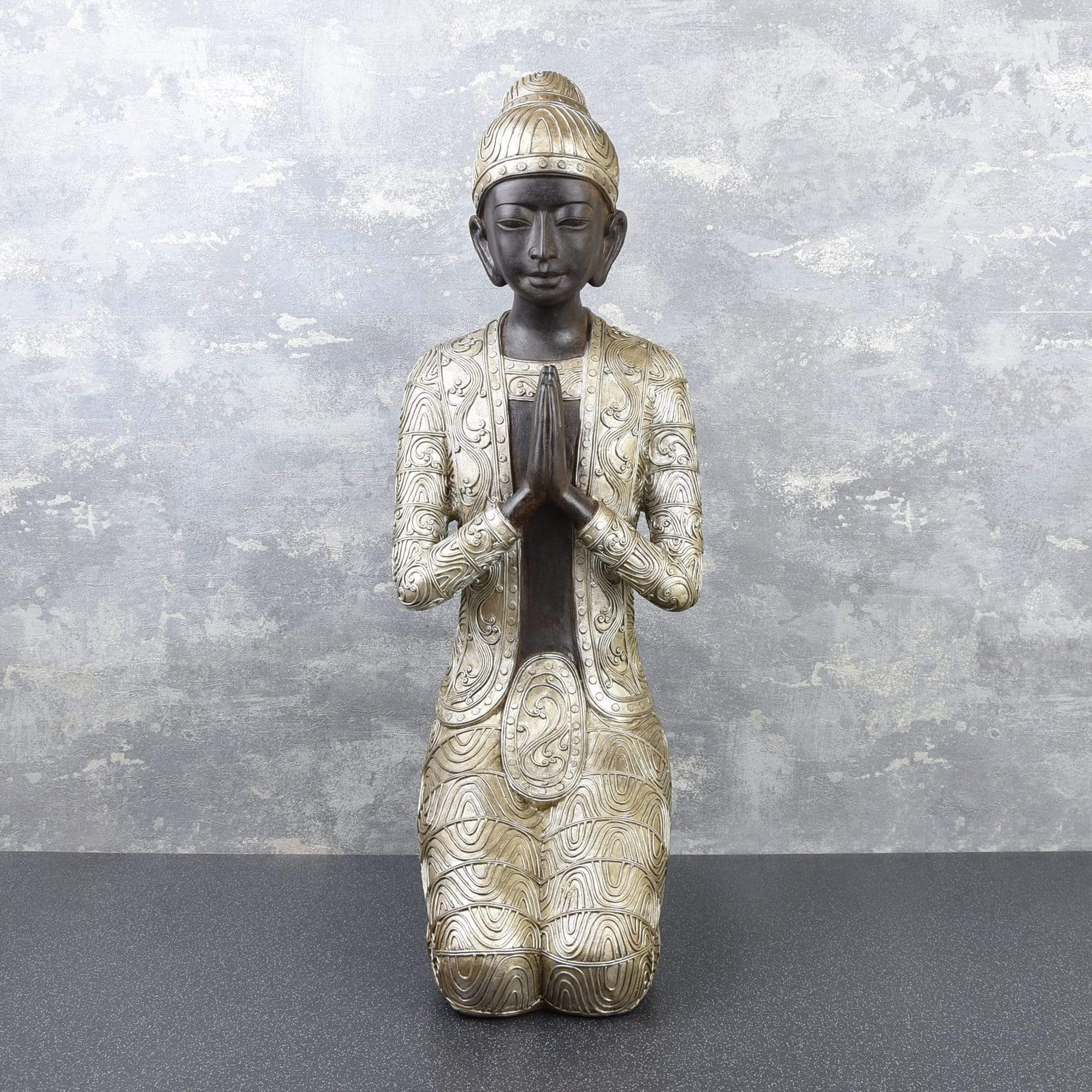 Large Praying Buddha Ornament Black and Silver 58cm 1PK - Candlelight Home