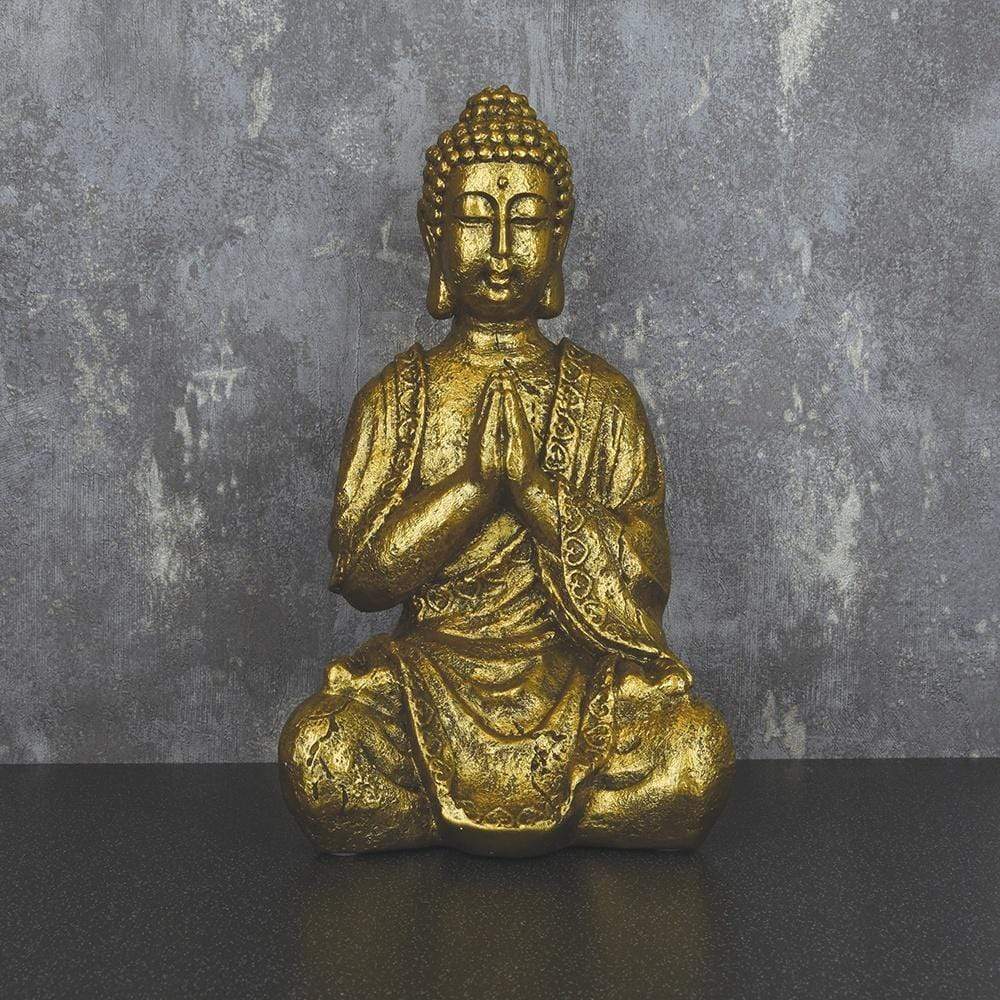 Praying Buddha Ornament Antique Gold 31cm 2PK - Candlelight Home