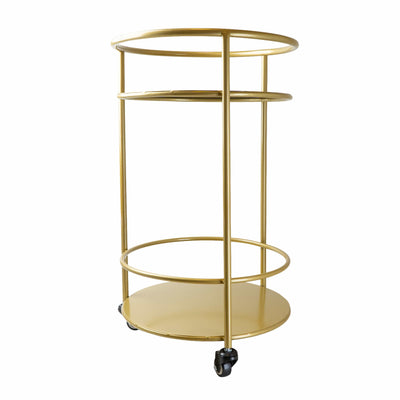 Candlelight Home ROUND METAL TROLLEY WITH SHELVES - GOLD - MAIL ORDER PACKAGING