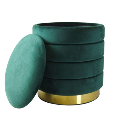 Candlelight Home Set of two Ottomans in Emerald Green with Gold Base 1PK