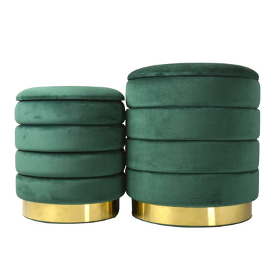 Candlelight Home Set of two Ottomans in Emerald Green with Gold Base 1PK