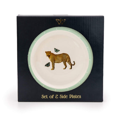 Candlelight Home Side Plates Set of 2 Leopard Pale Green Side Plates In Full Colour Gift Box 3PK
