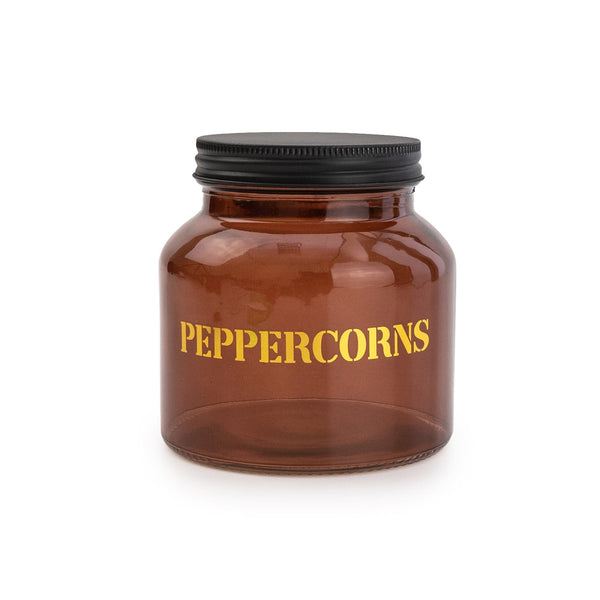 Vintage Amber Gold Glass Storage Jar 'PEPPERCORNS' 12cm 6PK