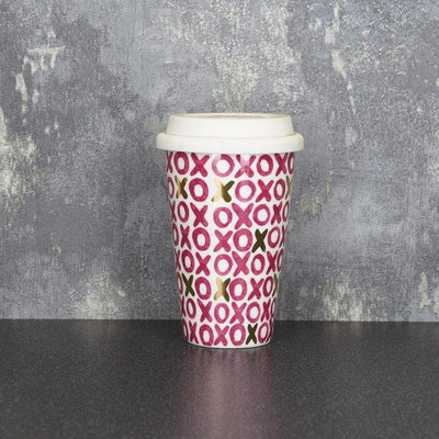 Candlelight Home Travel Mugs Hugs & Kisses Travel Mug Pink and Gold 15cm 6PK