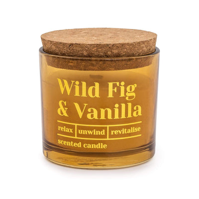 Candlelight Home Wax Pot Candles Amber Glass Wax Filled Pot Candle with Cork Lid 'Wild Fig & Vanilla' Set of two - Wild Fig Scent 7cm (MO) 1PK