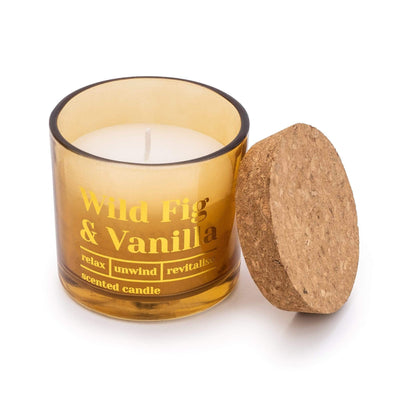 Candlelight Home Wax Pot Candles Amber Glass Wax Filled Pot Candle with Cork Lid 'Wild Fig & Vanilla' Set of two - Wild Fig Scent 7cm (MO) 1PK