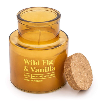 Candlelight Home Wax Pot Candles Long Neck Glass Candle with Cork Lid 'Wild Fig & Vanilla' - Wild Fig Scent 12cm (M)) 1PK