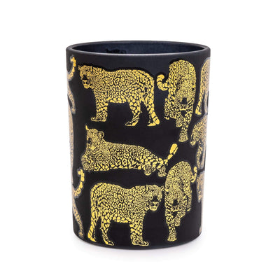 Candlelight Home Wax Pot Candles Matte Black and Gold Round Leopard Print Candle - Midnight Pomegranate Scent (MO) 1PK