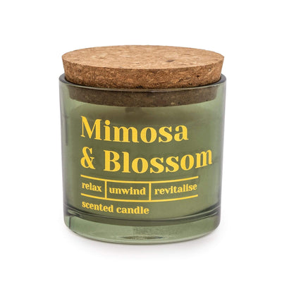 Candlelight Home Wax Pot Candles Olive Glass Wax Filled Pot Candle with Cork Lid 'Mimosa & Blossom' set of two  - Mimosa Scent 7cm (MO) 1PK